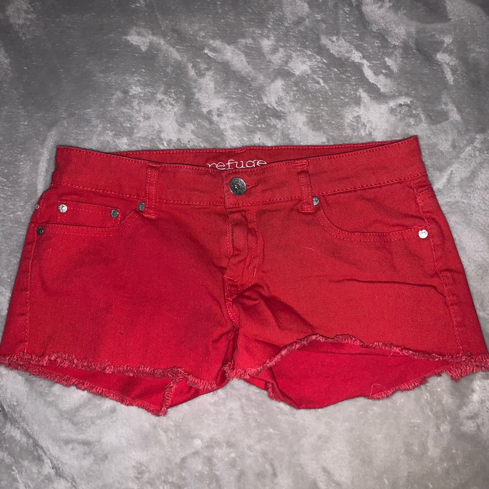 Red jean shorts